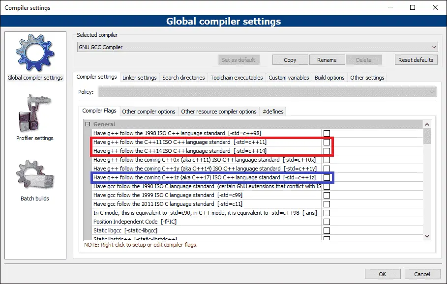 Code::Blocks C++11 setting