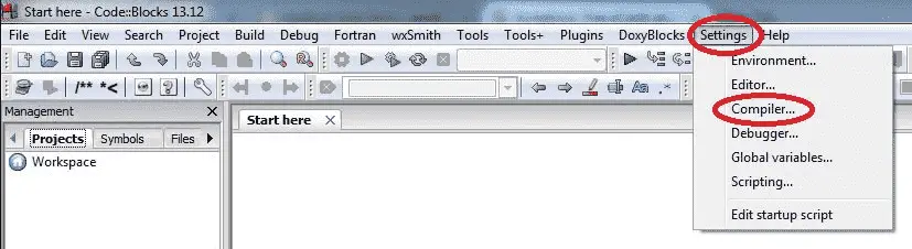 Code :: Blocks Settings> Compiler